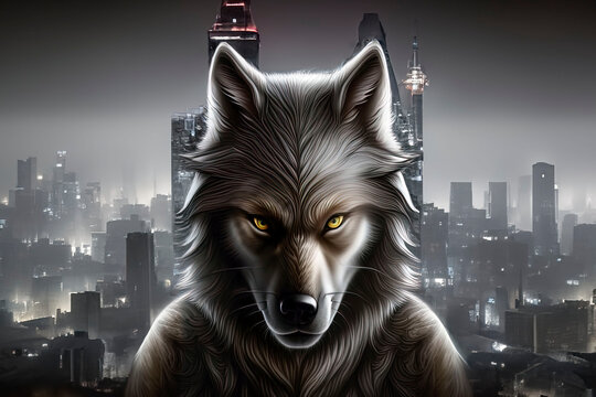 Creepy urban wolfman portrait