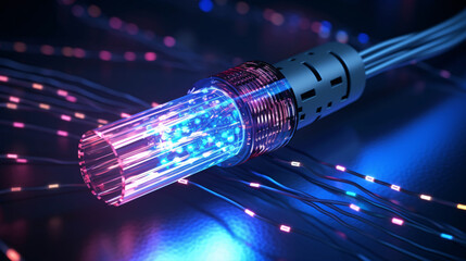 Exploring an optical fiber cable through a 3D illustration.. - obrazy, fototapety, plakaty