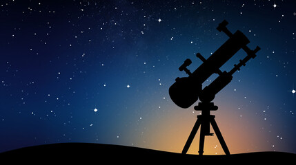 The shape of a telescope framed by a starry night, encapsulating the theme of stargazing and astronomy..