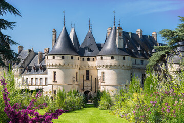 Front view of the famous Domain of Chaumont Sur Loire and the resilient beautiful garden in the...