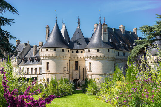 Front view of the famous Domain of Chaumont Sur Loire and the resilient beautiful garden in the summer time in France