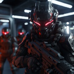 Fototapeta premium Future soldiers shooting and killing war is artificial Ai generated art