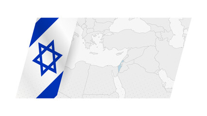 Israel map in modern style with flag of Israel on left side.