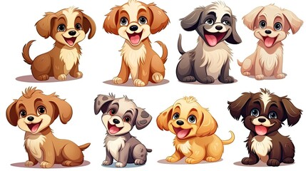 Obraz premium Set of funny puppies. Cartoon, soft coloring, flat vector design, isolated on white background