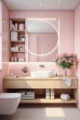 Fototapeta na wymiar Contemporary bathroom with light pink.