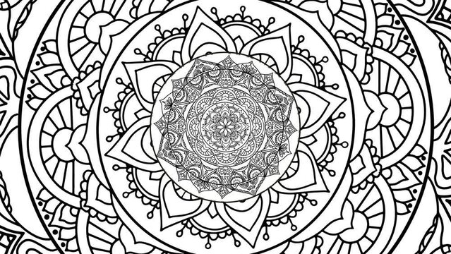 Ornamental mandala black and white animation