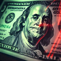 Closeup detail of dollar bill. Economist forecast for the United States. Effect of recession on US economy, Generative AI - obrazy, fototapety, plakaty