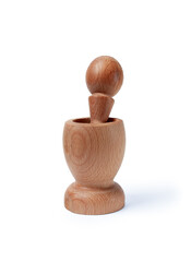 wooden mortar with pestle, on a white background. isolate,