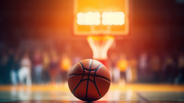 Close-up of a basketball ball on the playing court - Powered by Adobe