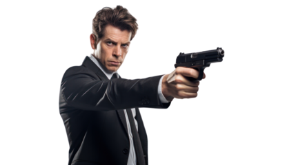 Man holding a handgun pretending to shoot