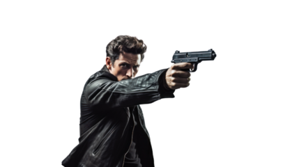 Man holding a handgun pretending to shoot