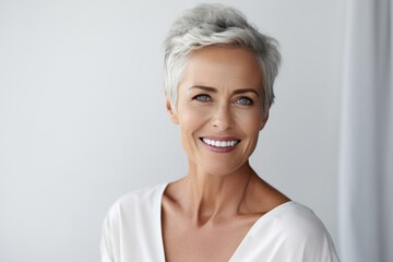 Fototapeta premium Portrait Features Content Senior Female Model With Warm Smile