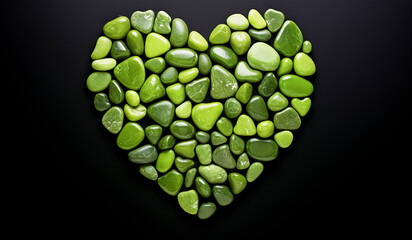 Heart formed by green and black stones. AI generated