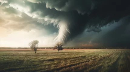 Fotobehang A tornado forming over an open field. © Bea