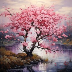 Japanese cherry blossom white background beautiful art Ai generated art