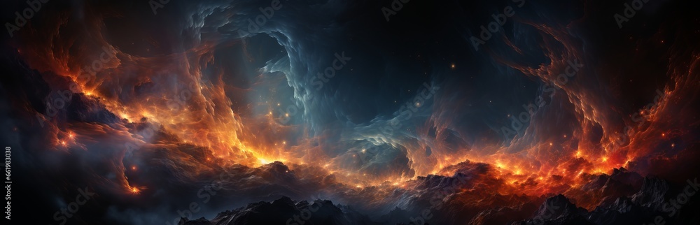 Poster abstraction of outer space, illuminated lines in aura style, concept: thematic splash screen, energy