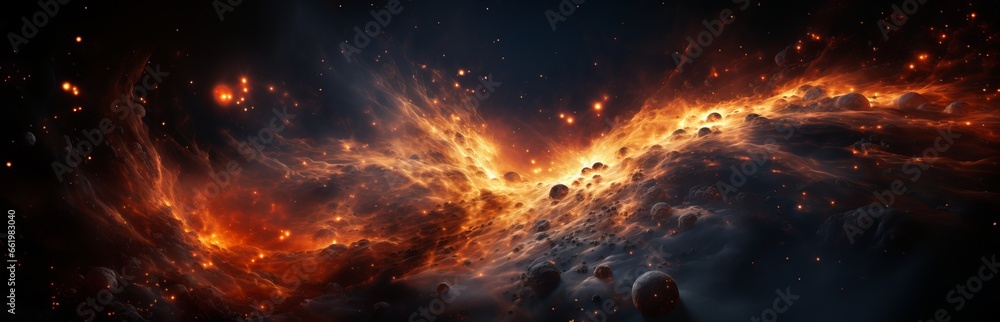 Poster abstraction of outer space, illuminated lines in aura style, concept: thematic splash screen, energy