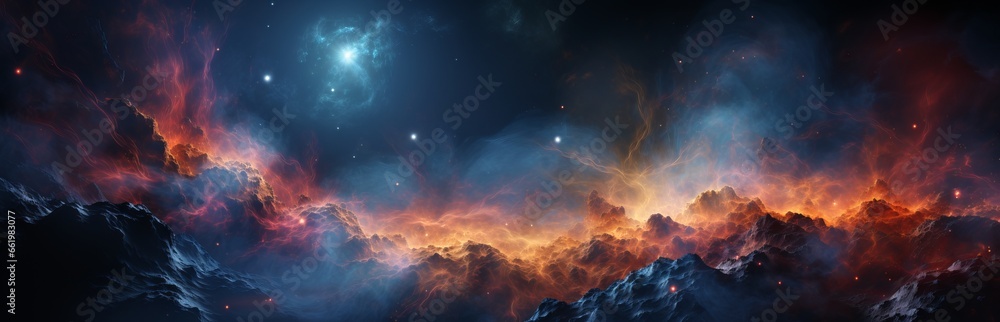 Poster abstraction of outer space, illuminated lines in aura style, concept: thematic splash screen, energy