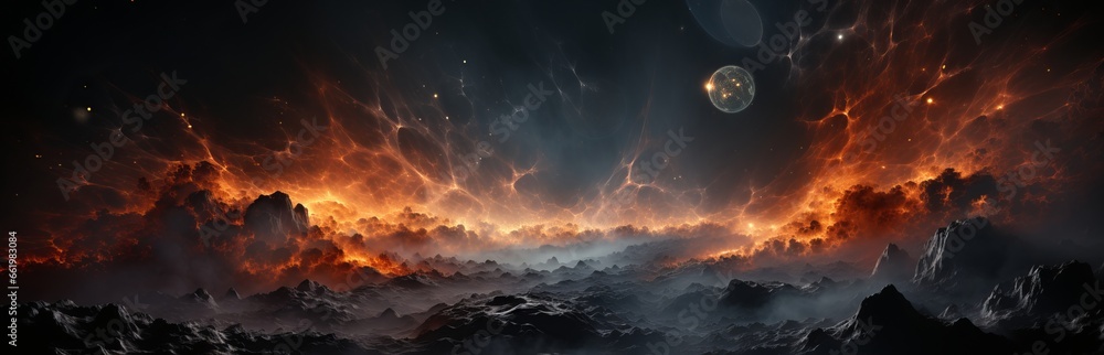 Poster abstraction of outer space, illuminated lines in aura style, concept: thematic splash screen, energy