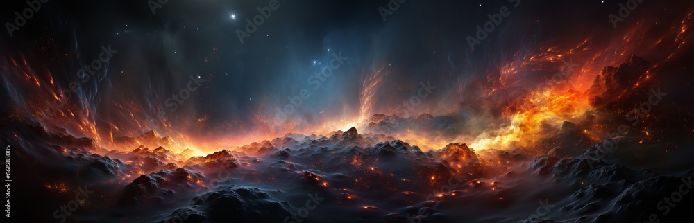 Poster abstraction of outer space, illuminated lines in aura style, concept: thematic splash screen, energy