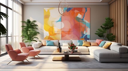 Living room interior design modern style pastel beautiful image