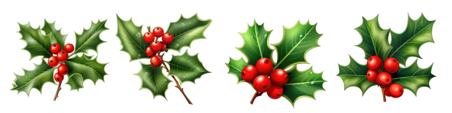 Holly and mistletoe clipart collection, vector, icons isolated on transparent background
