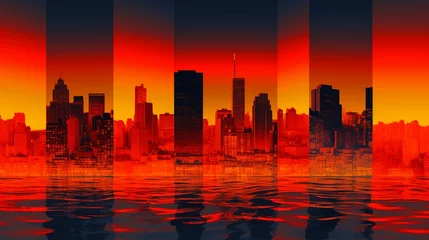Foto op Canvas A triptych of thermal images showcasing the rise in temperatures within a city during the daytime, highlighting the consequences of urban heat. © Bea