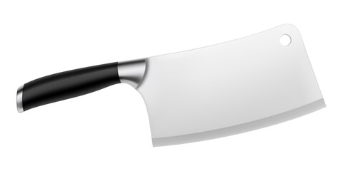 Chinese chef's knife. Meat cleaver knife with a black handle isolated on a white background. Butcher knife, Realistic 3d render, vector illustration. Professional kitchen utensils. Mock up. - obrazy, fototapety, plakaty