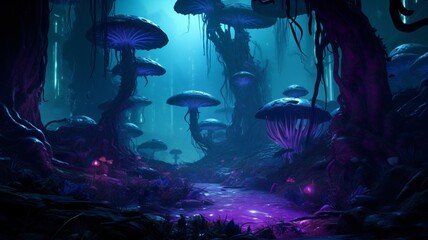 Neon abyss RTX cave is highly detailed and realistic Ai generated art