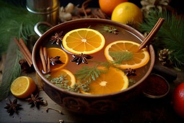 Hot beverage made with citrus fruit, sweetened with natural nectar. Generative AI