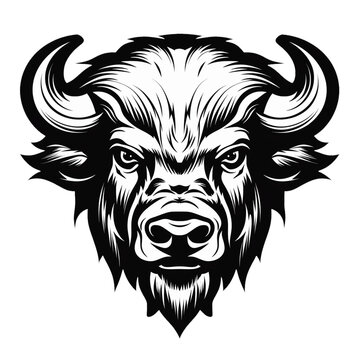 recommend clip art: angry American bison head isolated on white, mascot vector, cartoon, illustration