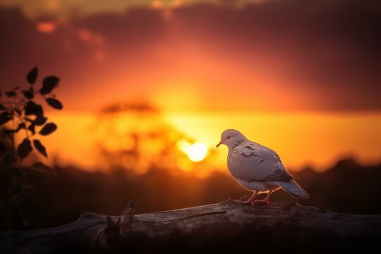 Stunning sunrise image with a serene dove. Generative AI
