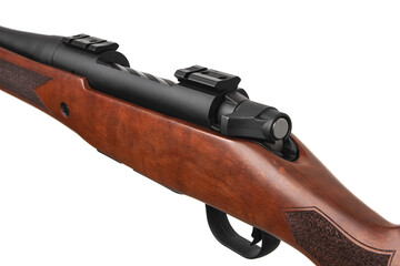 A modern bolt-action carbine with a wooden stock. Weapons for sport, hunting and self-defense....