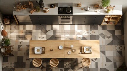 view of geometric patterned tiles in a kitchen