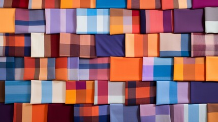 An arrangement of checkered fabric squares in various colors.