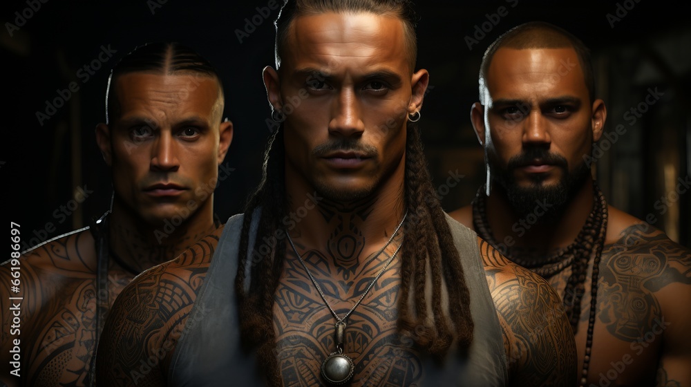 Wall mural polynesian style tattoo on a man's muscular and athletic body. patterns and designs on the body, ski - Wall murals
