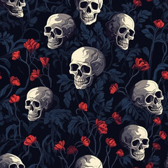 seamless pattern with skulls and flowers
