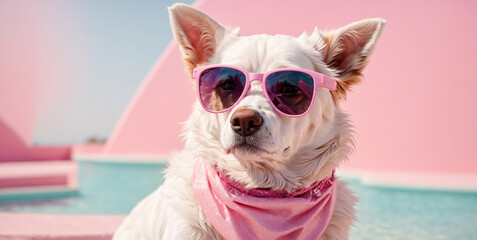 Awsome cool dog with sunglasses, pastel colors background