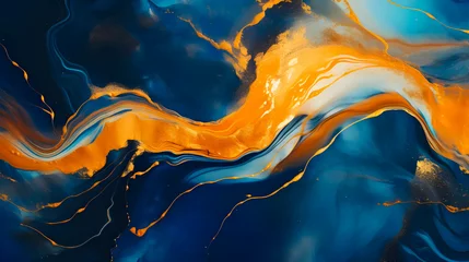 Fotobehang blue and orange marble texture © toomi123