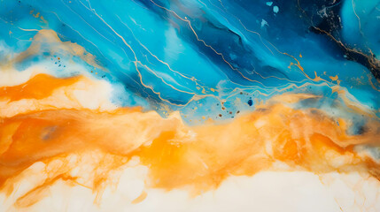 cyan and orange color marble background