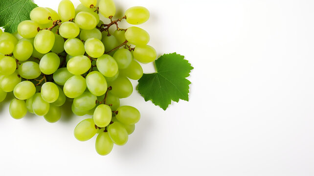 Green and Black juicy grapes on white background. Frame made of grapes, Generative AI