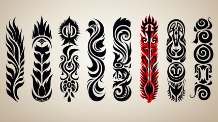 Tattoo in Polynesian and Maori style, preparation of patterns and designs for the body, skin painting.