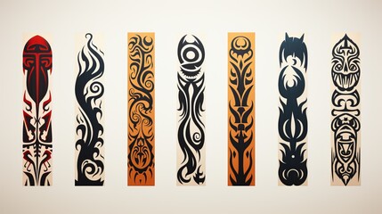 Tattoo in Polynesian and Maori style, preparation of patterns and designs for the body, skin painting.