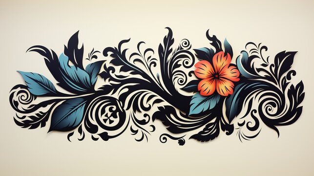 Tattoo in Polynesian and Maori style, preparation of patterns and designs for the body, skin painting.