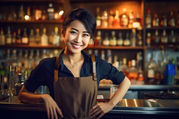 Asian Female Bartender Attractive Setting Generative AI