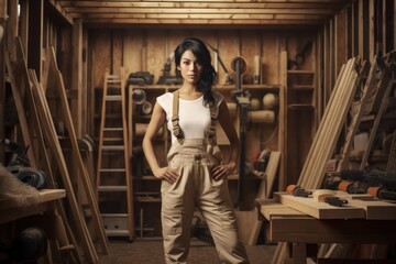 Asian Woman Carpenter Industry Professional Backdrop Generative AI