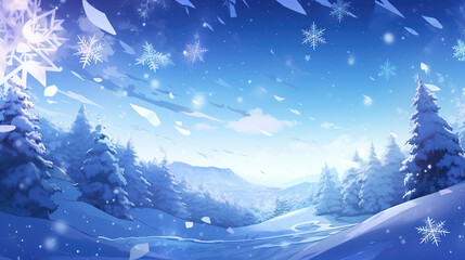 a wonderful snowy winter scenery, manga wallpaper
