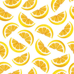 Lemon. Pattern of lemon slices on a white background. Juicy lemon, vitamin C. Design great for wallpaper, fabric, labels, packaging.