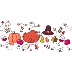 vegetables on a plate Thanksgiving dinner illustration cartoon colorful