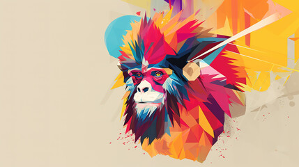 abstract modern ape head face artwork, jamaican inspired geometrical design